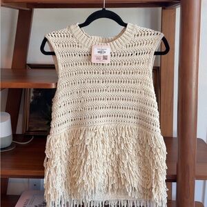 New with tag Malibufox Local brand Cream Crochet Fringe Sleeveless Top size S